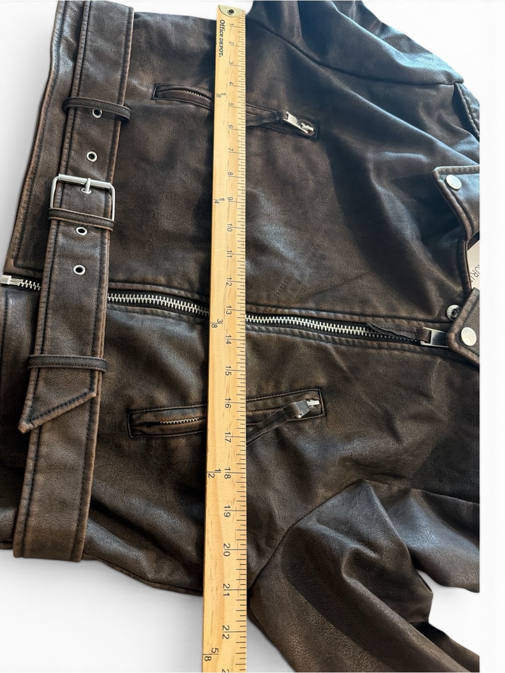 Lily & Lottie Akira Moto Jacket Size Medium Brown Asymmetrical Zip Front NEW - Picture 11 of 13